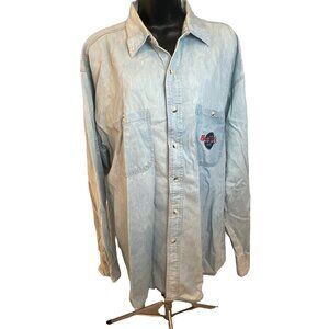 Vintage Hard Rock Denim Long Sleeved Button Down Shirt Sz XL